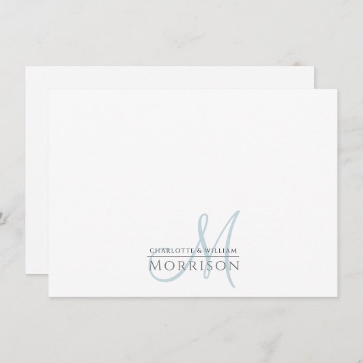 Elegant modern gedempt blauw monogram paar notitiekaartje (Voorkant / Achterkant)