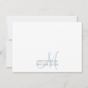 Elegant modern gedempt blauw monogram paar notitiekaartje