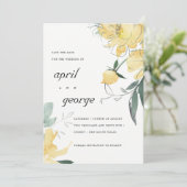Elegant Modern Geel Groen Waterverf Bloemen Save The Date (Staand voorkant)