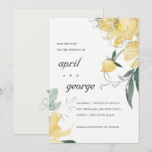 Elegant Modern Geel Groen Waterverf Bloemen Save The Date (Voorkant / Achterkant)