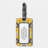 Elegant modern geel paarse ikat stammenpatroon bagagelabel (Achterkant verticaal)