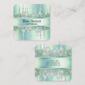 Elegant modern gehakt groen glitter druppelt spijk vierkante visitekaartje (Voorkant / Achterkant)