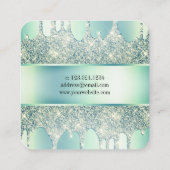 Elegant modern gehakt groen glitter druppelt spijk vierkante visitekaartje (Achterkant)