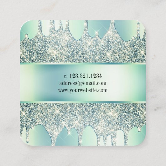 Elegant modern gehakt groen glitter druppelt spijk vierkante visitekaartje (Achterkant)