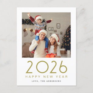 Elegant Modern Gelukkig Nieuwjaar 2026 Familiefoto Feestdagenkaart