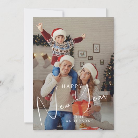 Elegant Modern Gelukkig Nieuwjaar 2026 Familiefoto Feestdagenkaart (Voorkant)