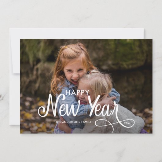 Elegant Modern Gelukkig Nieuwjaar 3 Foto's Script  Feestdagenkaart (Voorkant)