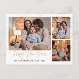 Elegant Modern Gelukkig Nieuwjaar 3 Multi Foto Feestdagenkaart