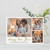 Elegant Modern Gelukkig Nieuwjaar 3 Multi Foto Feestdagenkaart (Staand voorkant)