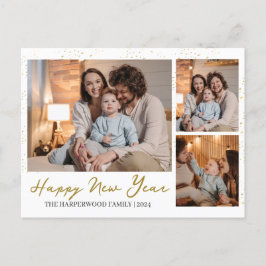 Elegant Modern Gelukkig Nieuwjaar 3 Multi Foto Feestdagenkaart