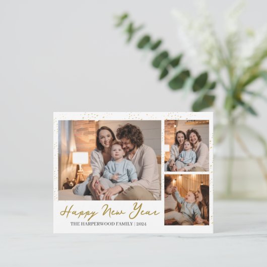 Elegant Modern Gelukkig Nieuwjaar 3 Multi Foto Feestdagenkaart (Staand voorkant)