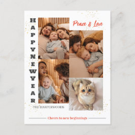 Elegant Modern Gelukkig Nieuwjaar 4 Multi Foto Feestdagenkaart