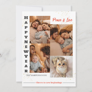 Elegant Modern Gelukkig Nieuwjaar 4 Multi Foto Feestdagenkaart