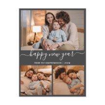 Elegant Modern Gelukkig Nieuwjaar Zwart 3 Collage