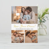 Elegant Modern Gelukkig Nieuwjaar Zwart 3 Collage Feestdagenkaart (Staand voorkant)