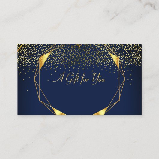Elegant Modern Geometric Gold Lines, Confetti Blue Kortingskaartje (Voorkant)