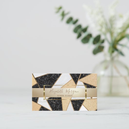 Elegant modern Geometric Marble, Gold Lijst Visitekaartje (Staand voorkant)