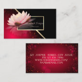 Elegant Modern Geometrisch, Elegant Lotus Red Visitekaartje (Voorkant / Achterkant)