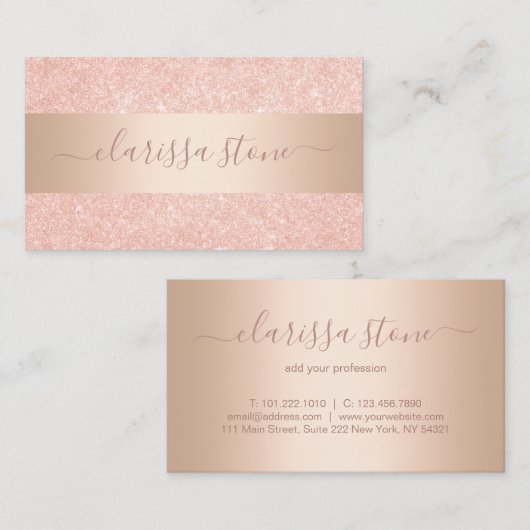 Elegant modern geometrisch koper roos goud glitter visitekaartje (Voorkant / Achterkant)