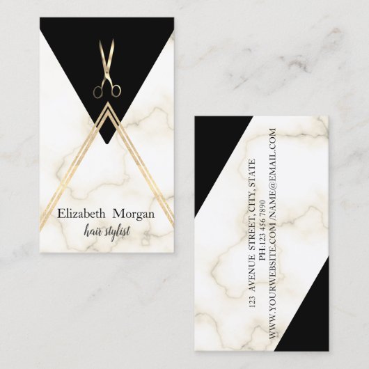 Elegant modern Geometrisch Marmer Gold, schaar Visitekaartje (Voorkant / Achterkant)