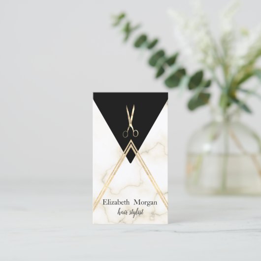 Elegant modern Geometrisch Marmer Gold, schaar Visitekaartje (Staand voorkant)