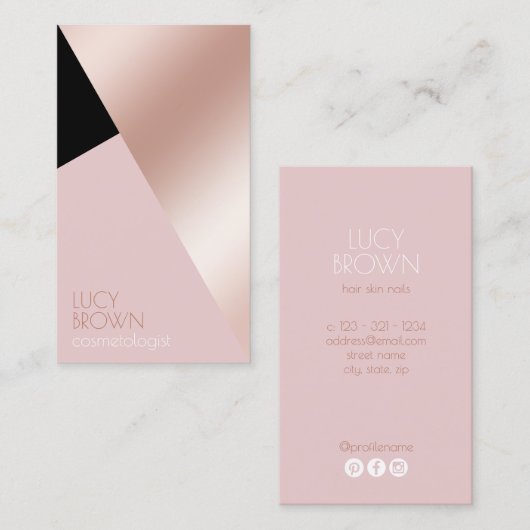 Elegant modern geometrisch roos goud cosmetoloog visitekaartje (Voorkant / Achterkant)
