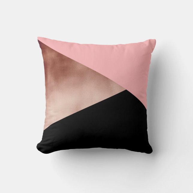 elegant modern geometrisch roos goud roze zwart kussen (Voorkant)