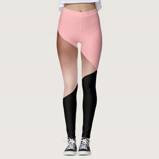 elegant modern geometrisch roos goud roze zwart leggings (Voorkant)