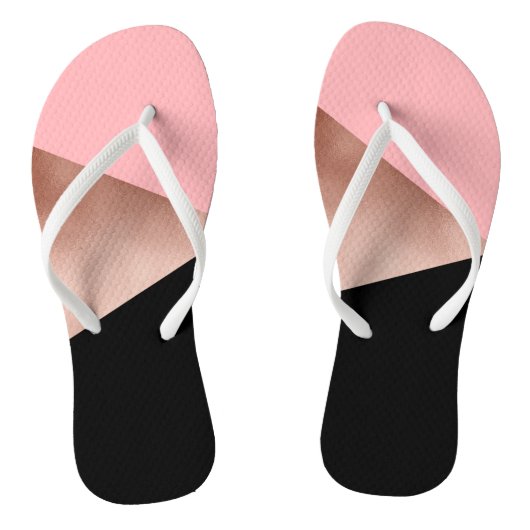 elegant modern geometrisch roos goud roze zwart teenslippers (Voetbed)