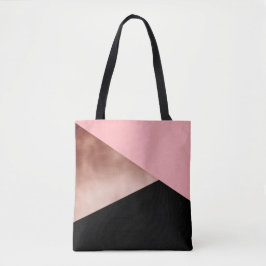 elegant modern geometrisch roos goud roze zwart tote bag