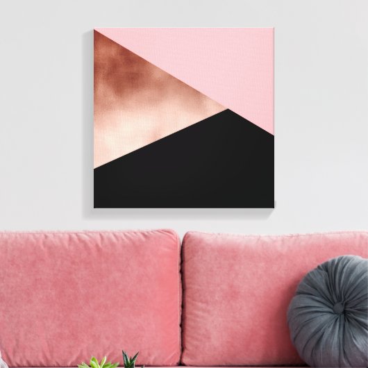 elegant modern geometrisch roos goudroze zwart canvas afdruk (Insitu (Woonkamer))