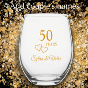 Elegant modern gepersonaliseerd goud 50e Jubileum Wijnglas Zonder Voet
