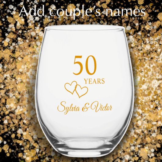 Elegant modern gepersonaliseerd goud 50e Jubileum Wijnglas Zonder Voet