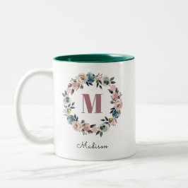 Elegant Modern Gepersonaliseerd Monogram Naam Dame Tweekleurige Koffiemok