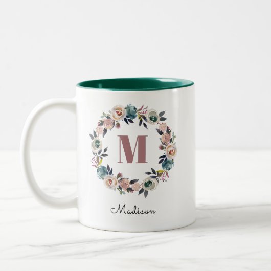 Elegant Modern Gepersonaliseerd Monogram Naam Dame Tweekleurige Koffiemok (Links)