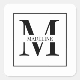 Elegant modern gepersonaliseerd monogram wit vierkante sticker