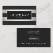 Elegant Modern Gestreept Zwart FAUX Zilveren Folie Visitekaartje (Voorkant / Achterkant)