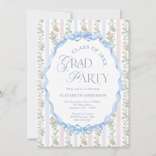 Elegant Modern Girly Bows Afstuderen feest Kaart (Voorkant)