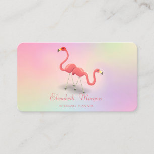 Elegant Modern Girly Funny, Flamingos Holographic Visitekaartje
