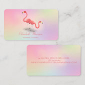 Elegant Modern Girly Funny, Flamingos Holographic Visitekaartje (Voorkant / Achterkant)