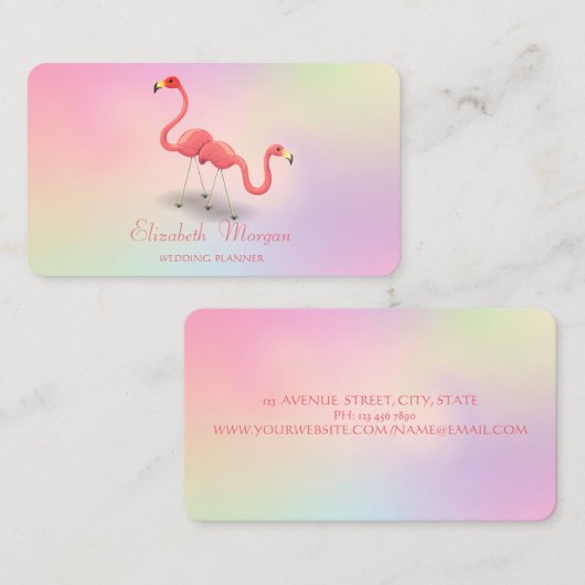 Elegant Modern Girly Funny, Flamingos Holographic Visitekaartje (Voorkant / Achterkant)
