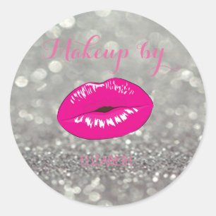 Elegant Modern Girly, Glittery Bokeh, Lips Ronde Sticker