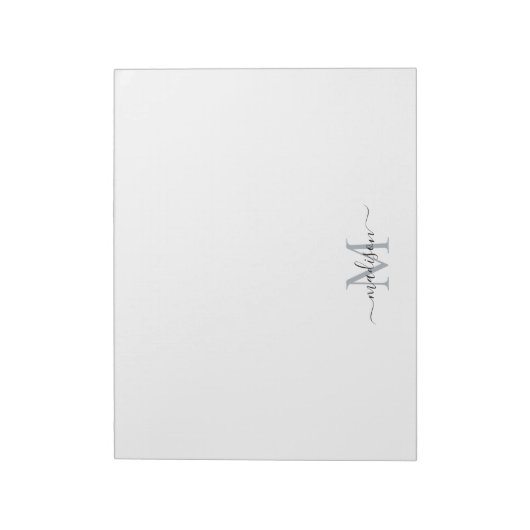 Elegant Modern Girly Script Monogram zwart grijs Notitieblok (Linkerzijde)