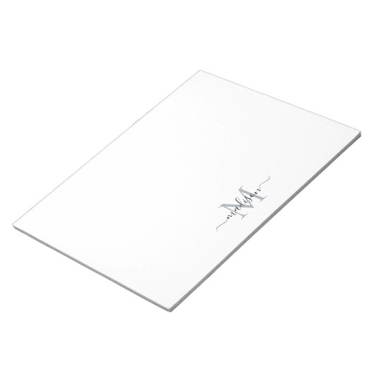 Elegant Modern Girly Script Monogram zwart grijs Notitieblok (Schuin)