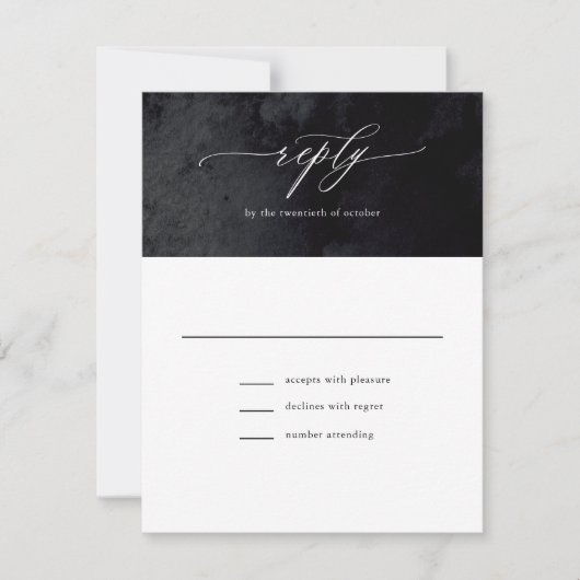 Elegant Modern Glam Black Gothic Wedding RSVP Kaar (Voorkant)