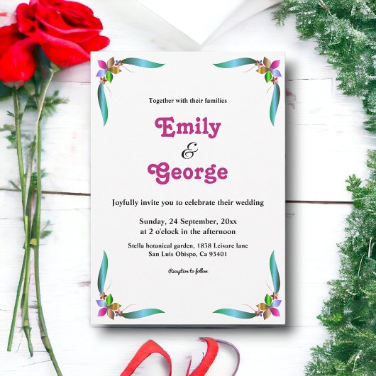 Elegant Modern Glam Summer Floral Wedding Kaart