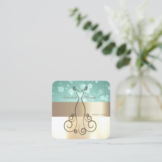 Elegant Modern Glamorouse, Faux Gold, Bokeh, Dress Vierkante Visitekaartje (Staand voorkant)