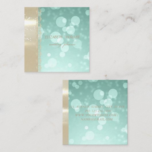 Elegant Modern Glamorouse, Faux Gold, Bokeh, Lace Vierkante Visitekaartje (Voorkant / Achterkant)