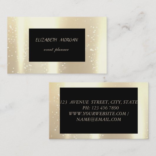 Elegant modern glamorouse, Faux Gold, zwart Visitekaartje (Voorkant / Achterkant)