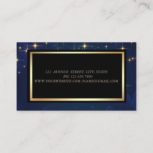 Elegant Modern Glamorouse Stars Blue Dress Visitekaartje (Achterkant)